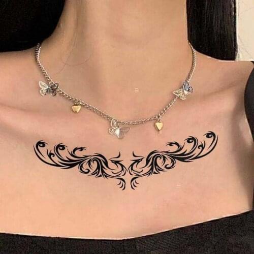 Black Wing Flower Sexy Waist Fake Tattoo Stickers For Men Women Body Art Waterproof Tattos Party Flash Decals Tatoos