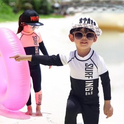 2-12 Y Children Rash Guard Girls Surfing with Long Sleeve Pink White Black Boys Two Pieces Swimsuit Schoolgirls Sandy Wear