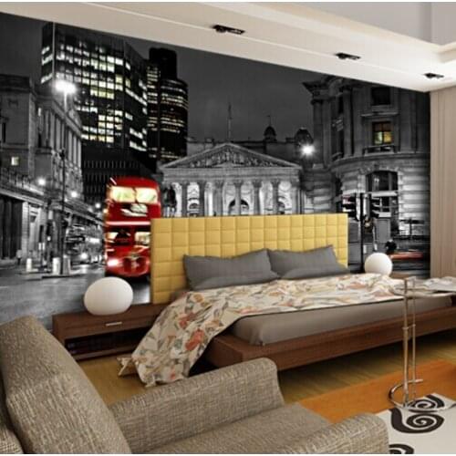 Black&white 5d Papel Murals 3d Wallpaper City building Red Bus 3d Wall Photo Mural for Bedroom Background 3d Wall Mural decor