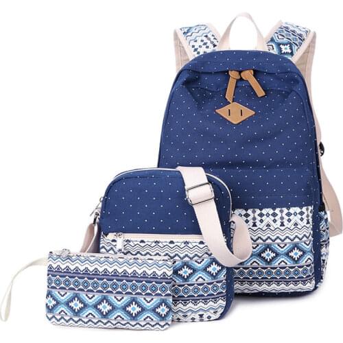 Dot Printing Canvas Backpack for Women Bag Backpack Teenage Girls and Boys School Backpack 3 pcs
