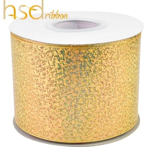 HSDRibbon 75mm 3inch Solid Gold holographic foil grosgrain ribbon