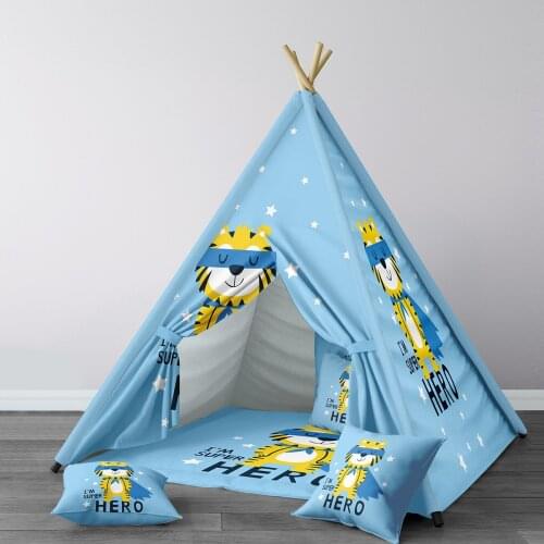 Play Tent for Kids Wigwam Portable Indoor Playground Tents Children Bedrooms Light Blue Hero Tiger Model 236