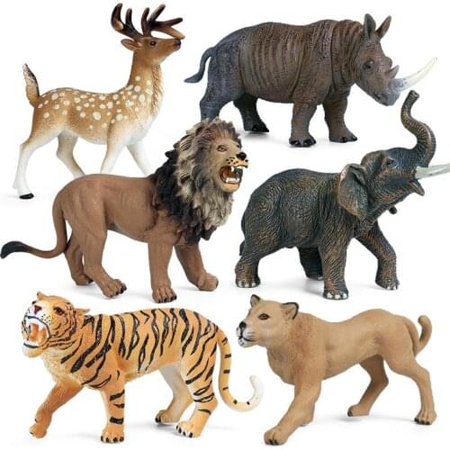 1pc Wild Animals Toy Model Elephant Lion Tiger Rhino White Tail Deer Leopard Model Children Kids Birthday Gift