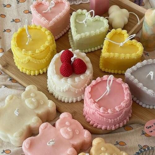 Simulation Decorating Cake Candle Silicone Mold Teddy Bear Bread Shape Heart-shaped Cake Candle Making Soap Mold