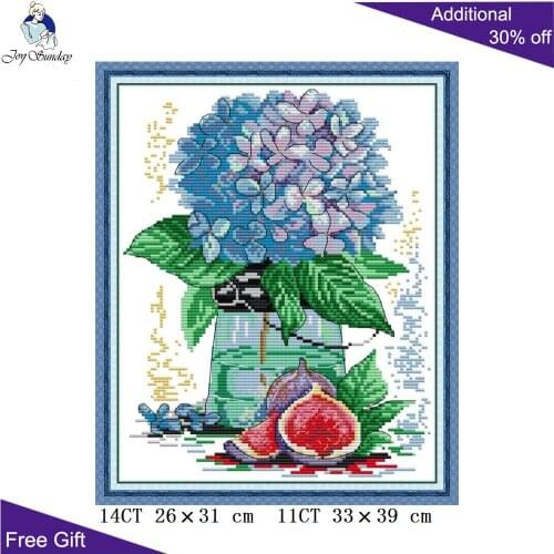 Joy Sunday Hydrangea And Figs H858 14CT 11CT Counted and Stamped Flowers And Fruit Home Decor Embroidery DIY Cross Stitch kits