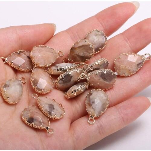 Picture Stones Drop-shaped Gold-plated Semi-precious Stones Connector For Jewelry Making Temperament Accessories Size 13x23mm