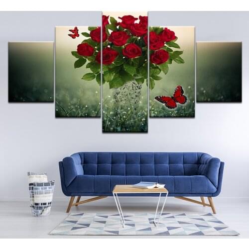 Canvas Painting Flowers Garden Roses 5 Pieces Wall Art Painting Modular Wallpapers Poster Print for living room Home Decor