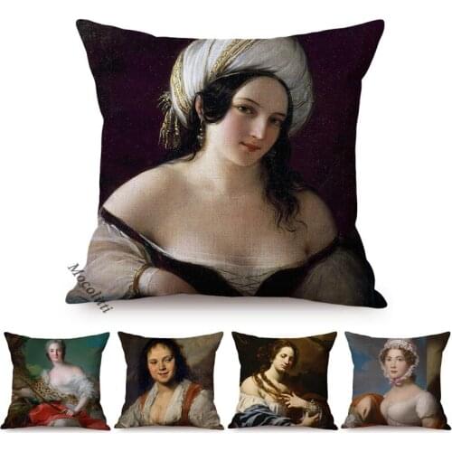 Beautiful Nordic Woman Sexy Oil Painting Art Sofa Decoration Throw Pillow Case Elegant Lady Vintage Portrait Linen Cushion Cover