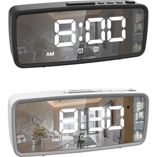 Small Modern Desk Digital Alarm Clock LED Mirror Electronic Clock Large Display with Snooze Night Light for Bedroom