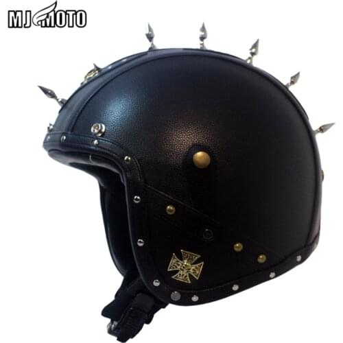 MJMOTO New Retro Vintage Motorcycle Helmet Chopper Scooter Synthetic Leather 3/4 Open Face Casco Moto Helmet DOT Capacete casque