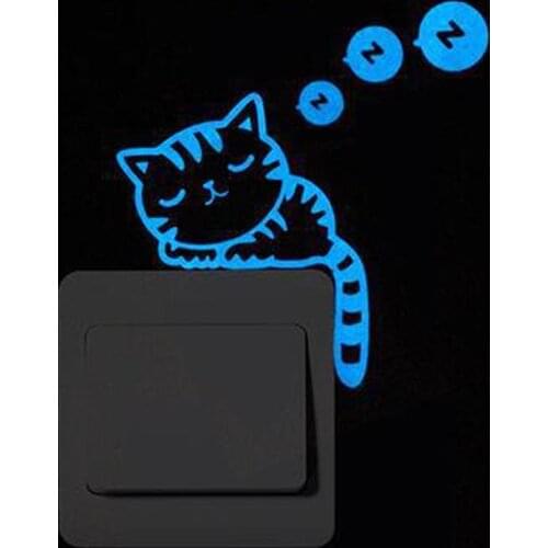 Glowing Wall Sticker Blue-light Luminous Switch Sticker Cartoon Wall Stickers Home Room Decor Cat Dog Car Kiss Stickers Decor