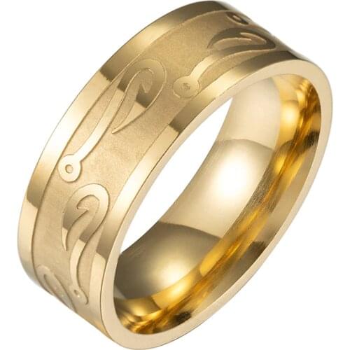 Personal Hook Design Mens Ring Cool Gold Black 316L Stainless Steel Rings Women Man Wedding Titanium Ring Promise Jewelry