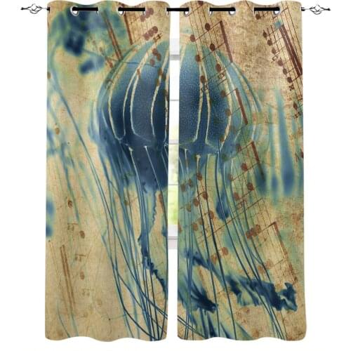 Retro Music Jellyfish Curtains For Living Room Bedroom Window Treatment Blinds Finished Drapes Kitchen Curtains