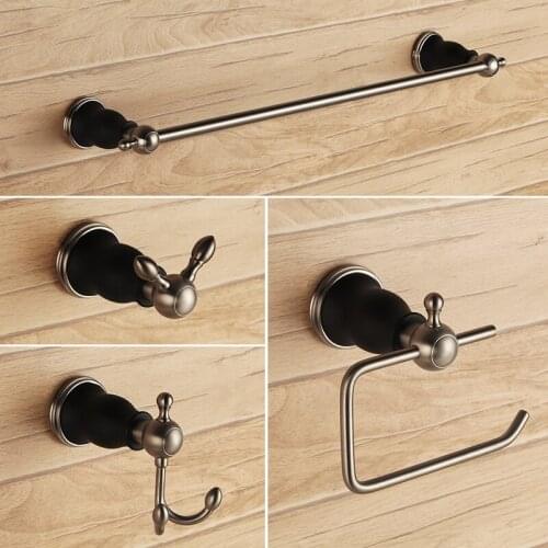 High quality Brass 5-Piece fashion Bath Hardware Towel Bar Accessory Set, Black Brushed Nickel