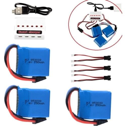 Upgrade 7.4V 750mAh 953033 battery + Charger For UDI 001 UDI001 UDI901 HuanQi 960 Remote control Boat BATTERY With SM-4P Plug