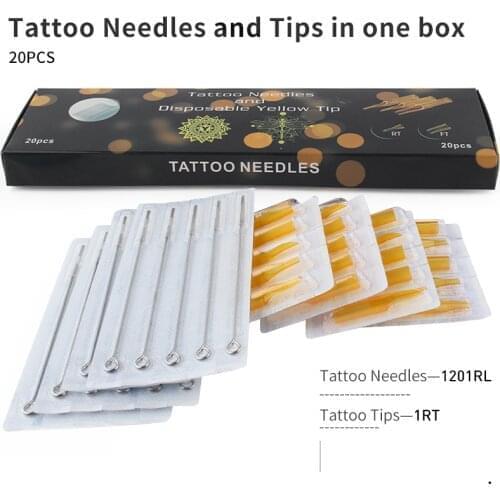 Disposable Plastic Tattoo Tips With Box Tattoo Needles and Yellow Tips Mixed 40PCS- Professional Tattoo Needle