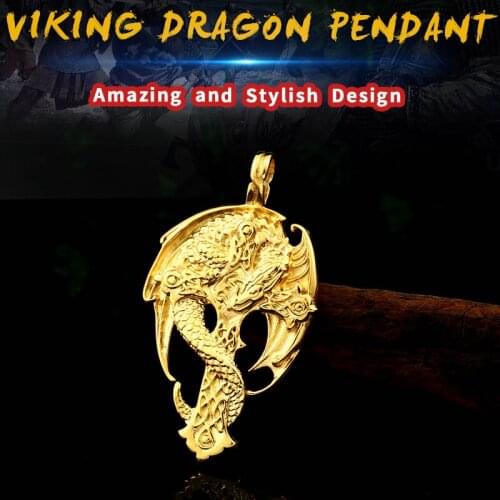 Beier 316L stainless steel Norse Vikings scandinavian Amulet Pendant Necklace cool GOLD colour Dragon Animal Jewelry LP339G