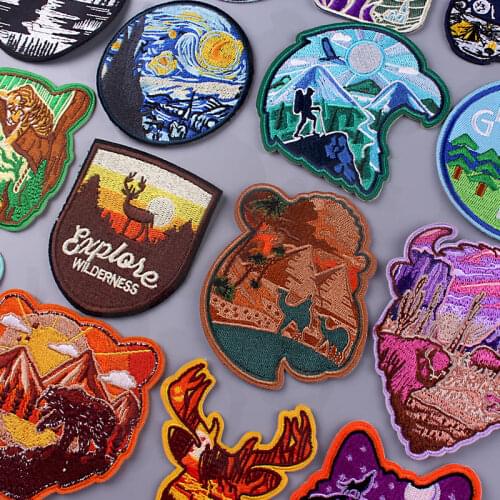 Animals Deer Patches For Clothing Mountain Embroidered Patch Adventure Travel Patches For Clothing Iron On Patch Outdoor Badges