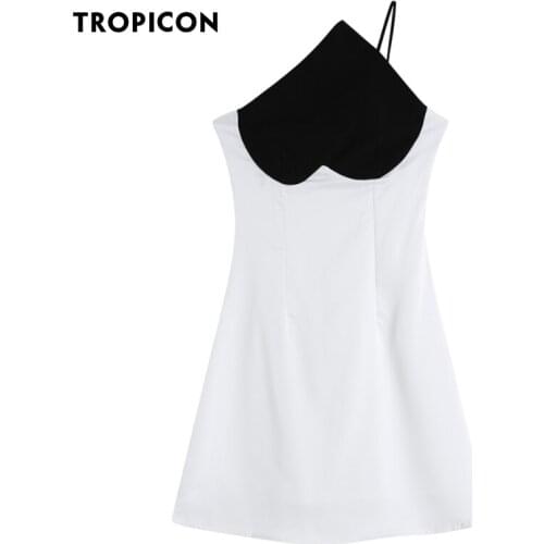 TROPICON Spade Patchwork Spaghetti Strap Cami Dress Summer 2021 Tunic A Line Backless White Ladies Mini Sexy Club Dress