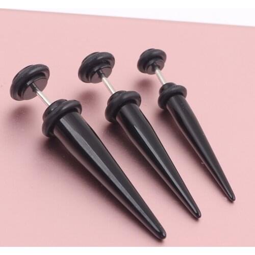 Acrylic Fake Ear Plug Stretcher Earring Taper Spike Body Piercing Jewellery Stainless mix 3 size Black with O ring
