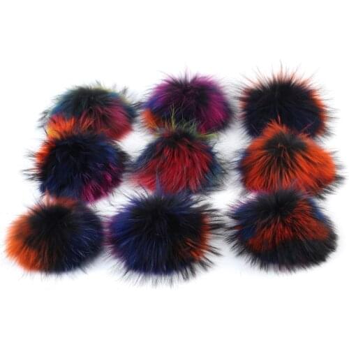 5 Pcs 15 cm Rainbow Color Raccoon Fur Pompom Winter Womens Beanie with Fur Ball Pompom Hat Accessories Mixed Color Pompons