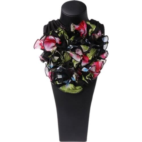 Womens Floral Collar Scarf Luxury Flower Printed Neckerchief Ring Neck Scarves F42F
