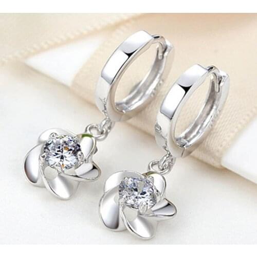 Temperament Flower ear buckle zircon earrings Earring chain nickel-free women and girls fashion jewelry