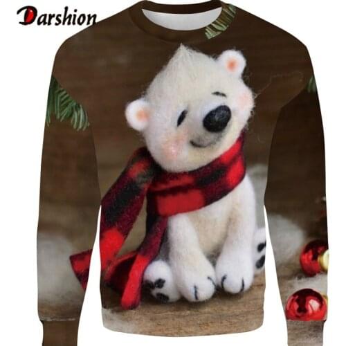 Harajuku Hip Hop Long Sleeve Sweatshirt 3D Printing Cute White Toy Bear Autumn And Winter Christmas Series New Fashion Pullovers