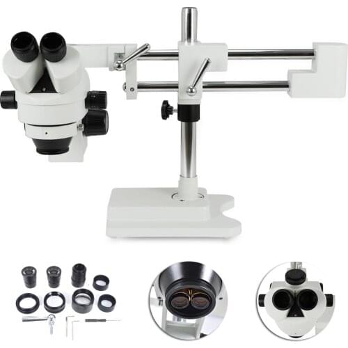 3.5X-90X Simul-Focal Zoom Trinocular Stereo Microscope Dual Arm Boom Adjustable