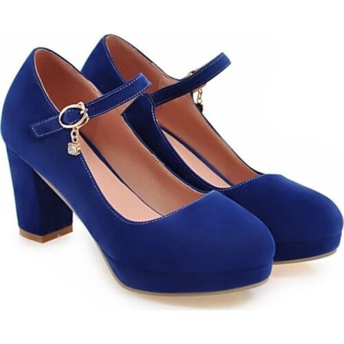 Women shoes Pumps Ankle Strap Wedding Party Platform Dress High Heels 7.5cm Suede Ladies Shoes zapatos de mujer 537-3