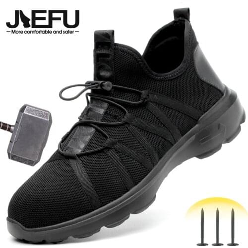 JIEFU Safety Shoes with Steel Toe Cap Work Boots Lightweight Breathable Mens Security Protection Outdoor Sneakers