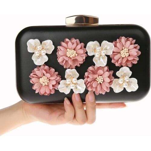 Women Evening Bags Luxury Designer Crystal Hasp Flower Bag Girls PU Leather Shoulder Bag for Wedding Female Day Clutch WY207