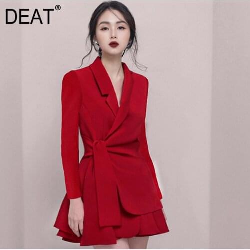 DEAE 2021 summer fashion casual Turn-down Collar black high waist slim long sleeve bow Suit blazer Skirt women SB309