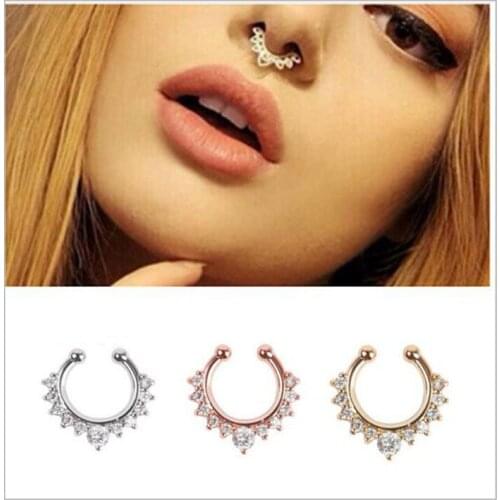 1pcs Zinc Alloy Fake Septum Jewelry Zirconia Fake Nose Ring Studs Copper Fake Septum Faux Septum Nose Ring For Women Girls