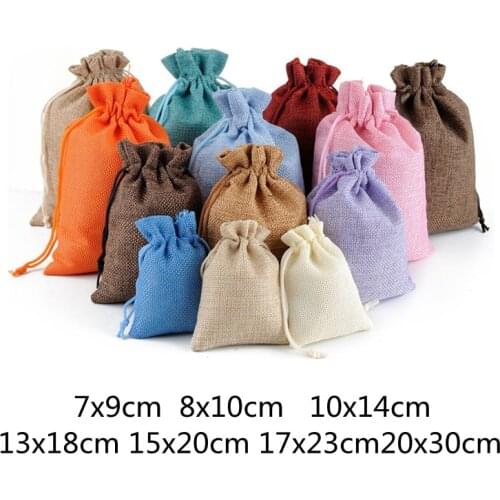 100pcs/multi-size drawstring linen bag jewelry candy biscuit packaging new year wedding birthday party gift gift storage bag