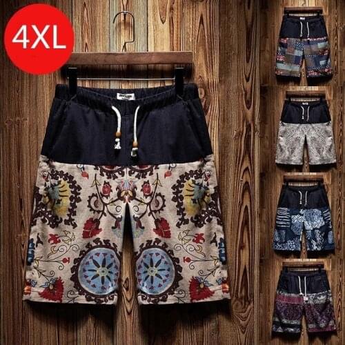 2019 New Mens Shorts Swimwear Surf Board Shorts summer Cotton Linen plus size Casual printed Sport Running Beach Shorts Male 4XL