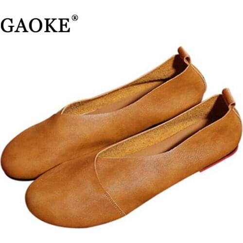 2021 Genuine Leather Flat Shoes Woman Hand-sewn Leather Loafers Cowhide Flexible Spring Casual Shoes Women Flats Women Shoes