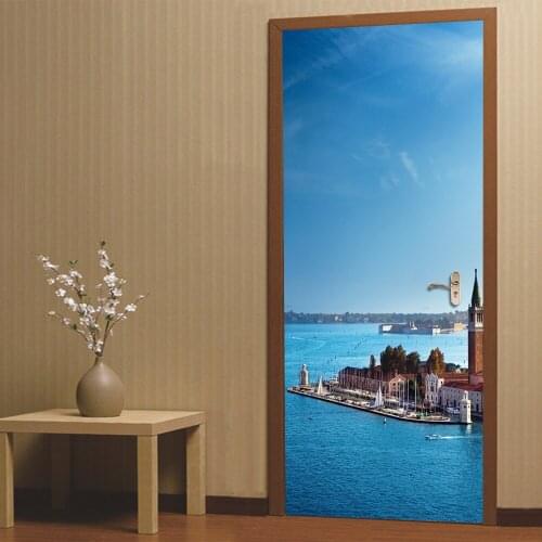 3D Starry Stream Water Lavender Parlor Corridor Door Decorative PVC Wall Stickers Wallpaper Door Sticker