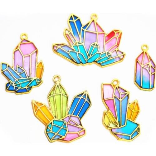 5Pcs Cluster Crystal Stone DIY Gold Metal Frame Pendant Jewelry UV Resin Charms Bezel Setting