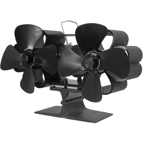 8 Blades Double Heads Burning Stove Fireplace Fan Wall-mounted Heat Powered Dual Motor Stove Fan Uiet Home Fireplace Fans