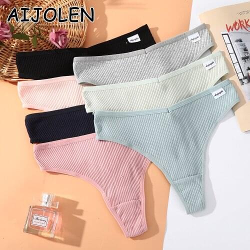 AIJOLEN Sexy Low Waist Seamless Underwear Large Size Thongs Womens Cotton Panties Solid Color Panties Sports Underpants