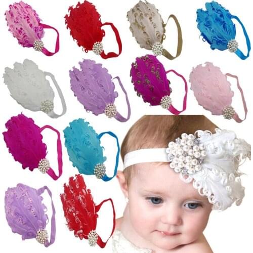 Girls Feather Hair Accessories Multi-color Chiffon Flower Curly Feather Hair Band High Quality Children Boutique Baby Head Band