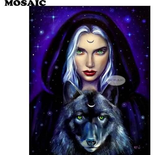 Diamond Painting,cross stitch printed wolf and girl,Diamond Embroidery,Wall Decor,DIY,Diamond Mosaic B125