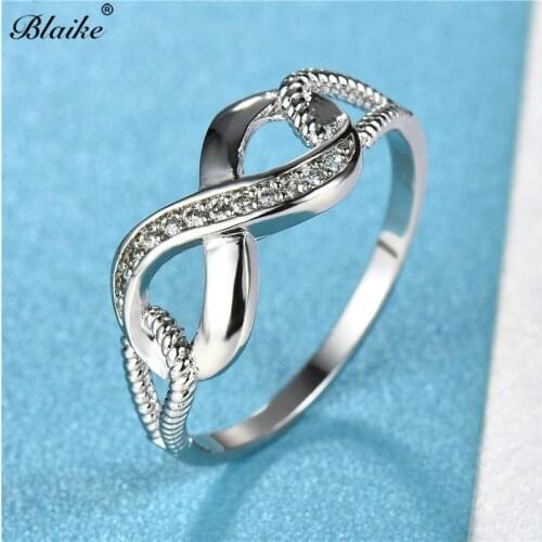 Blaike Exquisite White 8 shape Infinity Rings For Women Wedding Engagement Promise Ring Jewelry Valentines Day Gifts For Her