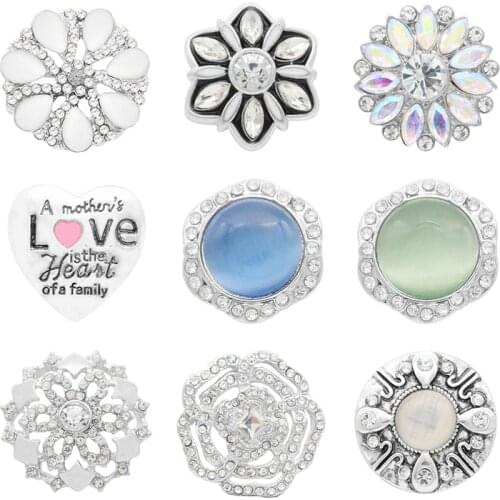 Love Rhinestone Flower 20mm Metal snap button jewelry DIY bracelet KD1068