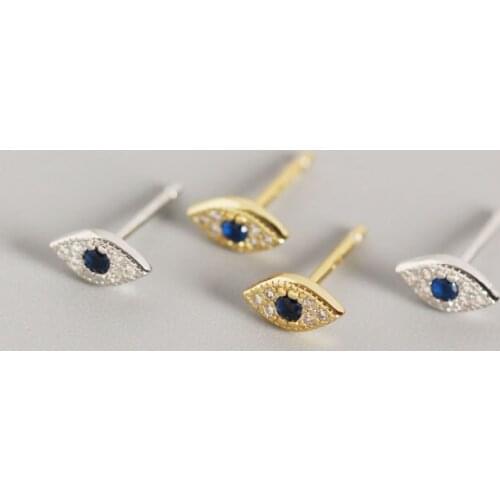BUDROVKY 2020 Best Seller 100% 925 Sterling Silver Mini Zircon Blue Eyes Evil Eyes Small Stud Earrings for Women