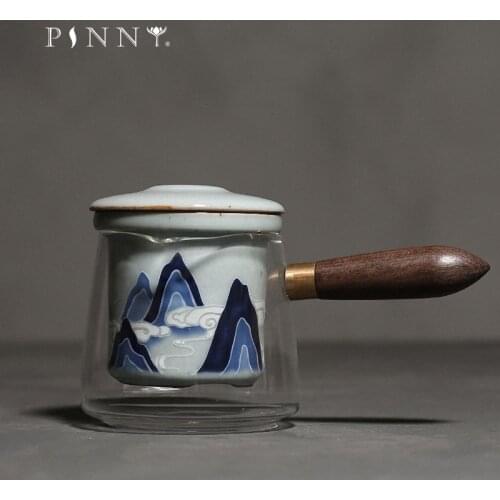 PINNY 210ML Retro Vintage Mountains Ebony Side Handle Teapot Stainless Steel Filter Household Tea Pot Ceramic Drinkware