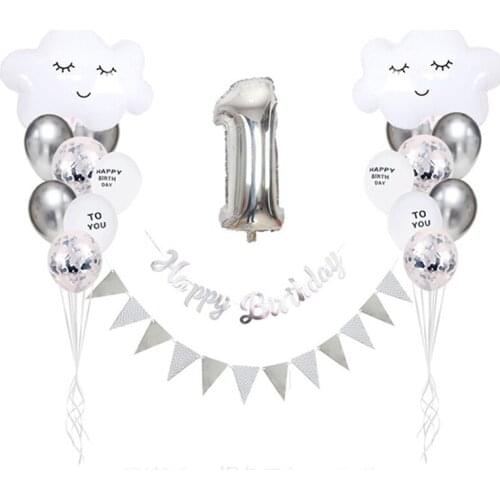 Happy Birthday Decor Sliver Foil Number Balloon Birthday Banner One 1st Birthday Party Favor Baby Shower Party Decor