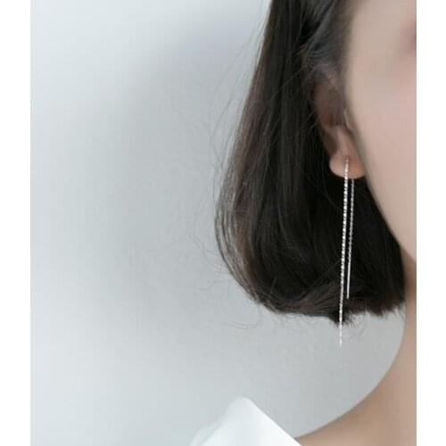 1pair Authentic Real 100% 925 Sterling Silver Fine Jewelry pULL Through Long Threader dangle Earrings gtle2271