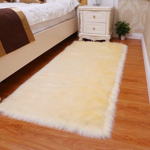 Long Solid Carpet Living Room Decor Artificial Sheepskin Fur Rectangle Fluffy Mat Pad Anti-Slip Soft Sofa Cover Plain Area Rugs